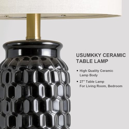 USumkky 27" Ceramic Table Lamps Set of 2 - Modern Farmhouse & Boho Style, Bedside Nightstand Lamps for Bedroom, Living Room End Table Lamps, Small Desk Lamp(Black) - color: 27" Black-2 Pack