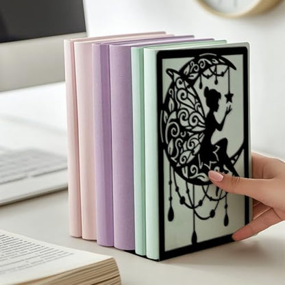 Peacoblue 5.3"x4.3"x7.9" Metal Bookends, Heavy Duty Book Ends for Shelves - style: Moon and Fairy