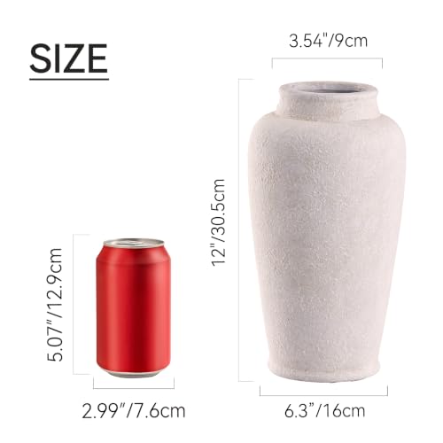 Ceramic Large Vase, Flower Vase Tall Rustic Farmhouse Decorative Vase Floral Pottery Vases for Home Decor Table Living Room Entryway Mantel Bedroom Bathroom Kitchen - 12" W - color: 12"- W