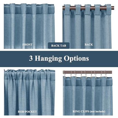 BOODII Linen Curtains 120 Inch Long 10ft for Living Room Blue 2 Panels - color: Blue, size: 52"W x 120"L (Pack of 2)