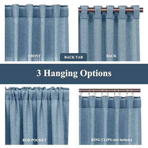 BOODII Linen Curtains 96 Inch Long 8ft for Living Room Blue 2 Panels - color: Blue, size: 52"W x 96"L (Pack of 2)