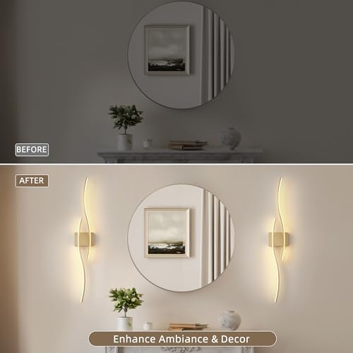 Wireless Wall Sconces Set of Two, Dimmable, 3CCT, Up to 65H Runtime - color: Brushed Brass, size: 39.3 inches (2 Pack)