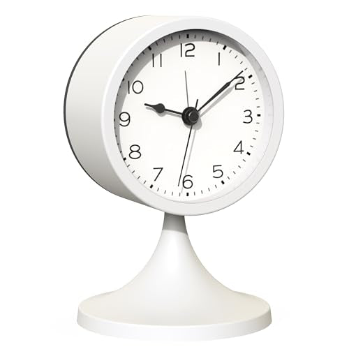 AYRELY® 3" Analog Alarm Clock, Retro Small Clock, Desk Clock for Bathroom | Cute Battery Operated Table Clock with Silent Movement and Light for Bedroom, Bedside, Living Room Decor and Shelf (White) - color: White