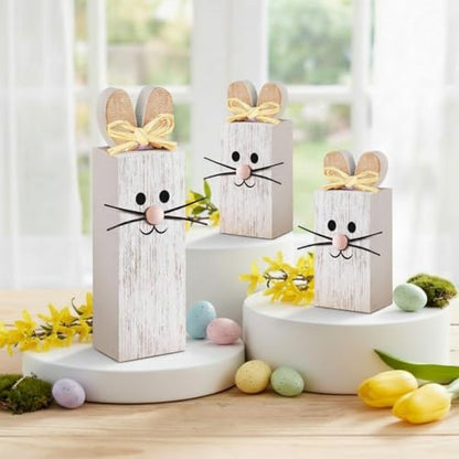 BBTO 3 Pcs Easter Table Decor Bunny Wooden Tiered Tray Decor Rabbit Tabletop Decoration Block Sign Table Centerpiece for Spring Home Decoration Home Shelf Office Kitchen Desk Party Supply(Rabbit) - style: Rabbit