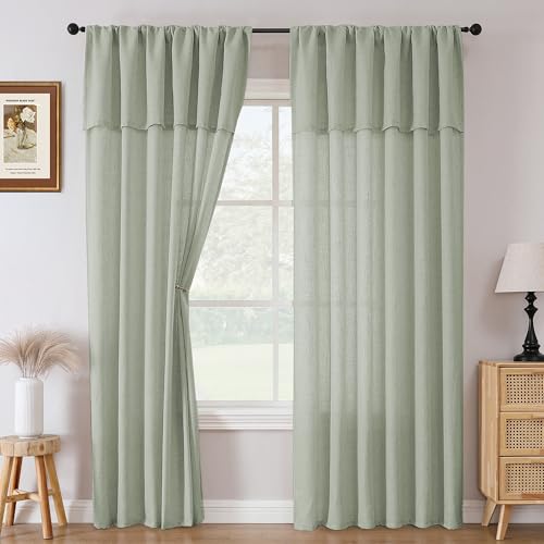 H.VERSAILTEX Linen Semi-Sheer Curtains 95 Inch for Living Room, Green Bay - color: Green Bay, size: 52"W x 95"L (Pack of 2)