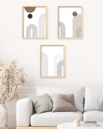 HesenDot Boho Neutral Framed Wall Art, Abstract Line Canvas Prints - color: Framed Neutral Arch, size: 16"L x 12"W