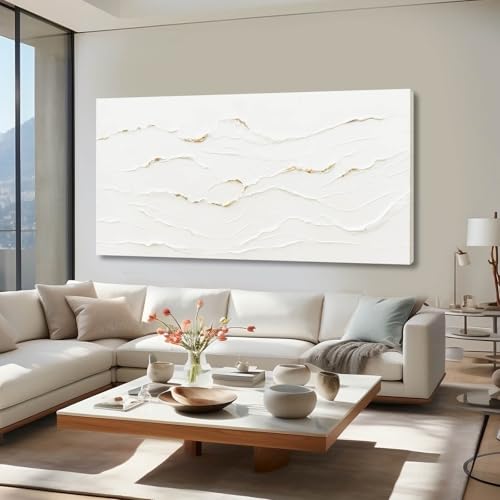 WINKAILIN Modern White Abstract Wall Art for Living Room 29x58 Inch - color: White and Gold, size: 58"L x 29"W