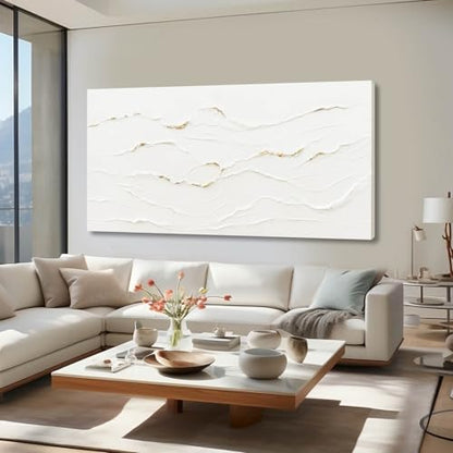 WINKAILIN Modern White Abstract Wall Art for Living Room 29x58 Inch - color: White and Gold, size: 58"L x 29"W
