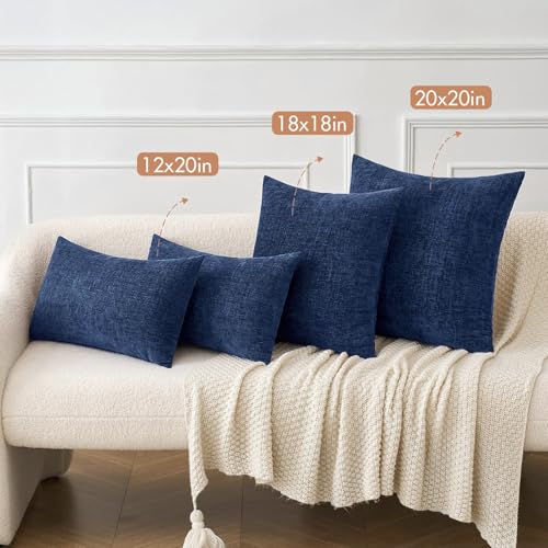 MIULEE Soft Chenille Throw Pillow Covers Navy Blue 18x18 Inch Pack of 2 - color: Navy Blue, size: 18" x 18" (Pack of 2)