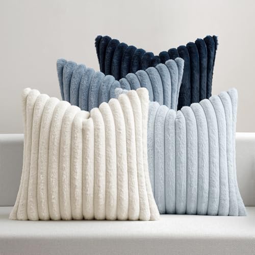 MIULEE Faux Fur Plush Decorative Throw Pillow Covers 18x18, Navy Blue - color: Navy Blue, size: 18" x 18" (Pack of 4)