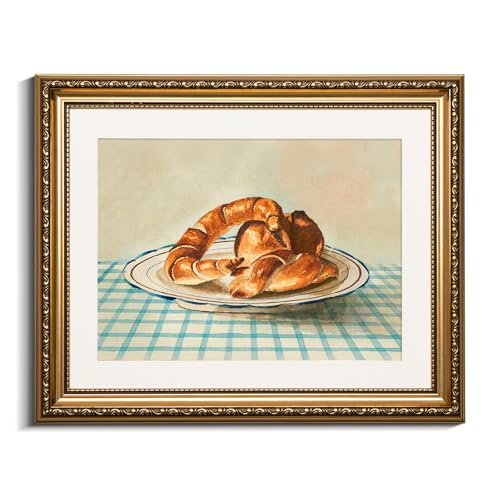 VIYYIEA Gold Framed Croissant Wall Art Kitchen Canvas Decor, 13×16 Inch - color: Croissant Still Life, size: 16"L x 13"W