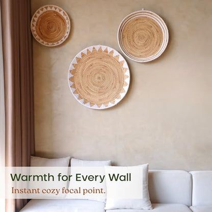 Chi An Home Extra Large Wall Basket Decor Boho Wicker Wall Hanging Set 3