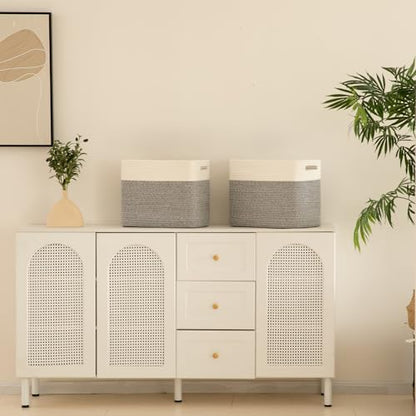 OIAHOMY 2 PACK Tall Storage baskets 42L Blanket Basket Living Room Grey - color: Grey, size: 16.5" x 13" x 12"