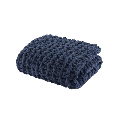 Madison Park Chenille Chunky Knit Throw Blanket, 50 x 60, Navy Blue - color: Navy Blue