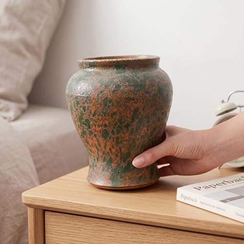 Rustic Farmhouse Ceramic Vase Home Decor (Copper Bronze Brown, Small) - color: Copper Bronze Brown