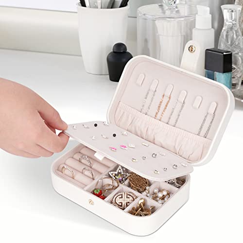 Travel Jewelry Box, Jewelry Organizer for Girls Small Jewelry Storage Box - color: white