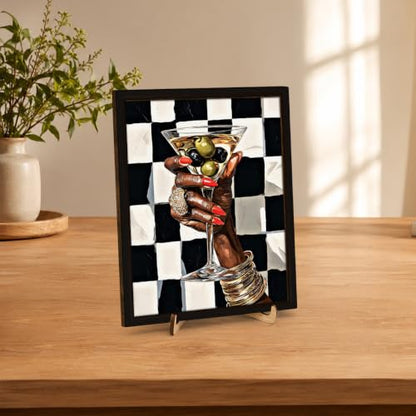 BIQRP Black Woman Hand Martini Cocktail Wooden Wall Art - color: Cocktail2