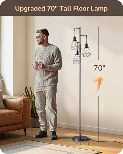 EDISHINE 70IN Farmhouse Floor Lamps for Living Room, Black Dimmable - color: Black