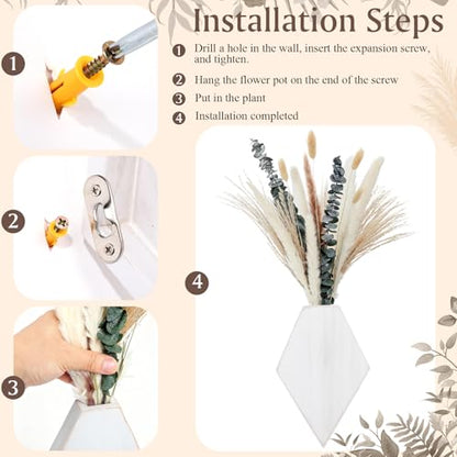 2 Pcs Wooden Wall Planters, White Distressed, Natural Style - color: White Distressed, style: Natural Style