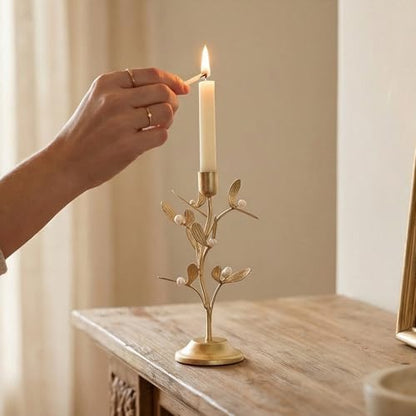 Guichifun Golden Metal Mistletoe Flower Candle Stick Holder - color: Gold-flower