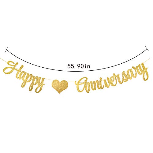 PALASASA Gold Glittery Happy Anniversary Banner