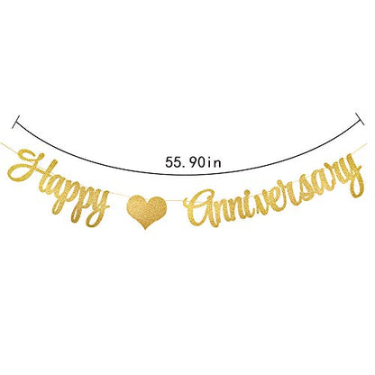 PALASASA Gold Glittery Happy Anniversary Banner