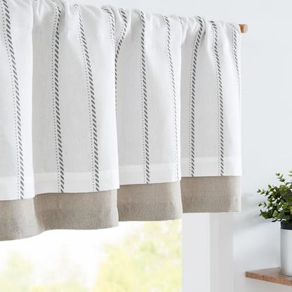 jinchan Stripe Linen Window Valance Curtain, 50x16, 1 Panel, Grey - color: Nautical Striped Grey on White, size: 50"W x 16"L (Pack of 1)