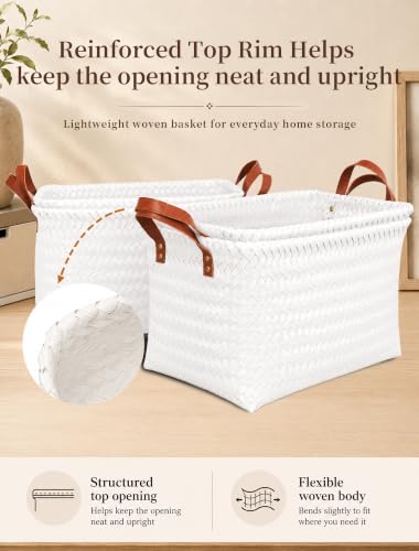 Wicker Storage Baskets, 4 Pack Woven Baskets for Shelves, White - color: Rectangle White
