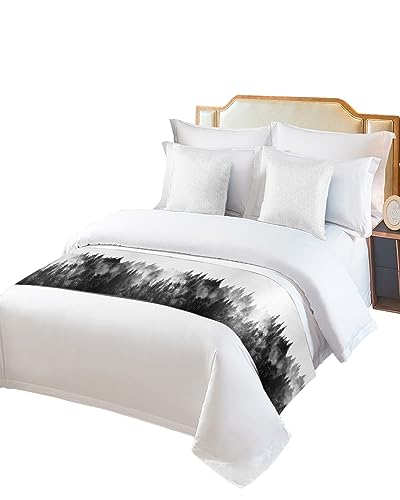Black Forest Bed Runners for Cal King Size Bed, Bed Throws for Foot of Bed, Black and White Natural Landscape Modern Abstract Art Bed Runner Sofa Throw Bedding Scarf Protector Slipcover for Bedroom - size: 102"x20" for Cal King Bed