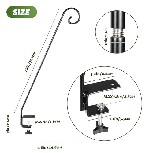 MIXXIDEA 2 Packs Heavy-Duty Deck Hook, Deck Rail Pole,Deck Bird Feeder Pole - size: 28in Long Curled Hook-2 Packs