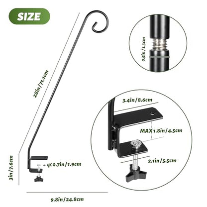 MIXXIDEA 2 Packs Heavy-Duty Deck Hook, Deck Rail Pole,Deck Bird Feeder Pole - size: 28in Long Curled Hook-2 Packs