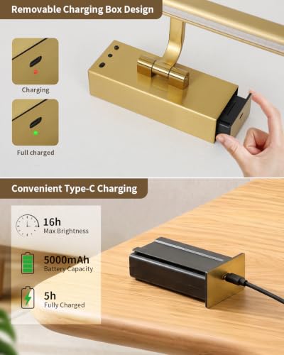 15.75-Inch Battery Operated Picture Light for Wall, LED Art Light - color: Brass, size: 15.75 inch-3W