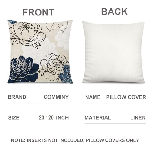 COMMINY Blue Beige Pillow Covers 20x20 Set of 6 Floral Throw Pillow Covers - color: Blue White Beige, size: 20" x 20" (Pack of 6)