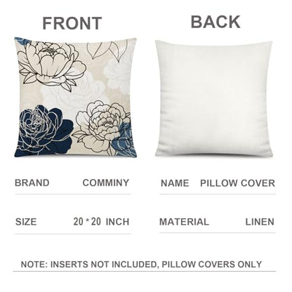 COMMINY Blue Beige Pillow Covers 20x20 Set of 6 Floral Throw Pillow Covers - color: Blue White Beige, size: 20" x 20" (Pack of 6)
