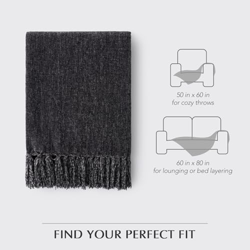 EverGrace Chenille Knit Throw Blanket for Couch, 50"x60", Iron Black - color: Iron Black, size: 50"x60"