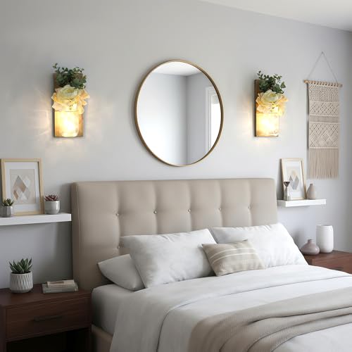 Rustic Mason Jar Wall Sconces Set of 2, Large Jacobean - color: 11.8"H Jacobean + Rose