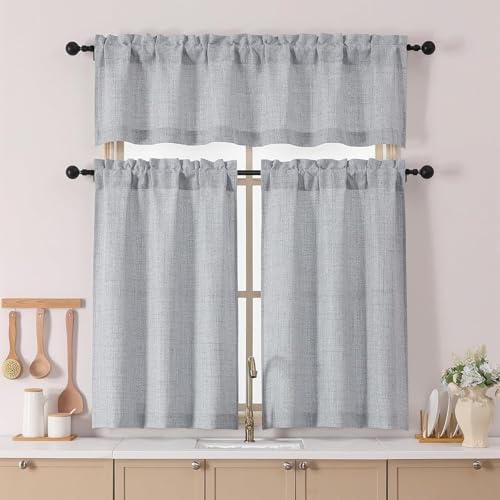 Chyhomenyc Gray Valance for Windows - Light Filtering Faux Linen Slub Textured Small Kitchen Curtains, Rod Pocket Window Short Curtain for Living Room Bathroom Basement, 52Wx12L Inch, 1 piece - color: Grey, size: 52"W x 12"L (Pack of 1)