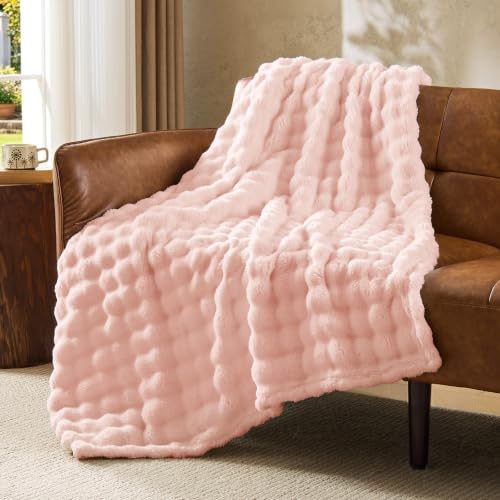 BEDELITE Cute Pink 3D Fleece Bubble Throw Blanket for Couch, 50x60 Inches - color: Light Pink, size: Throw(50"x60")