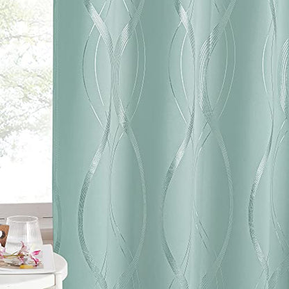 NICETOWN Aqua Blue Foil Print Curtains 90 inch Long for Patio - color: 1 - Aqua Blue, size: 52"W x 90"L (Pack of 2)