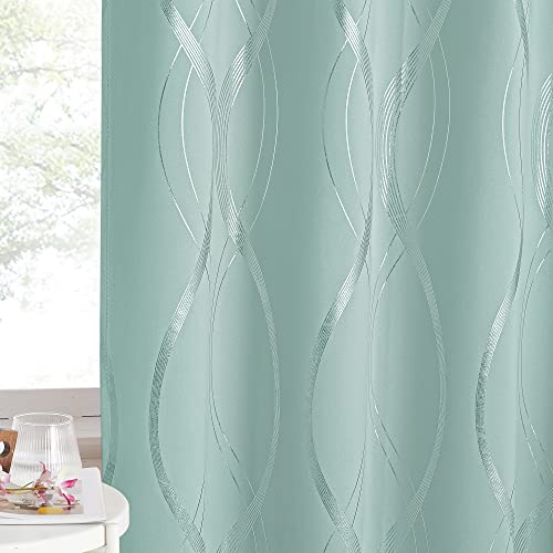 NICETOWN Aqua Blue Foil Print Curtains 90 inch Long for Patio - color: 1 - Aqua Blue, size: 52"W x 90"L (Pack of 2)