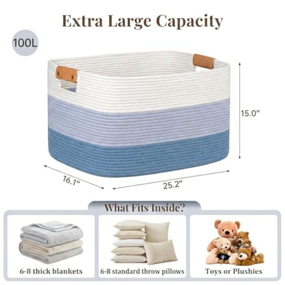 Danpinera 100L Extra Large Blanket Basket for Living Room, Gradient Blue - color: Gradient Blue, size: 108L
