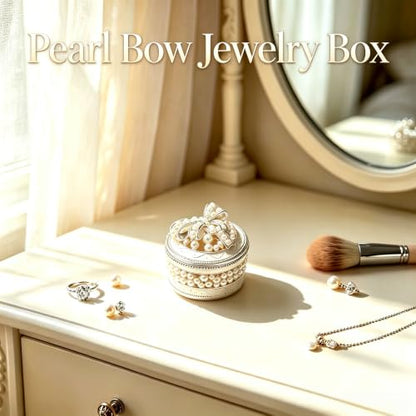 Metal Enamel Pearl Bow Jewelry Box Mini Trinket Storage Gift for Jewelry - color: Round