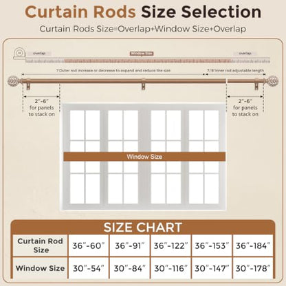 Curtain Rod 36-91 Inch, Boho Wood 1 Inch Curtain Rods for Windows - color: White Wood, size: 36''-91'' (1 Pack)