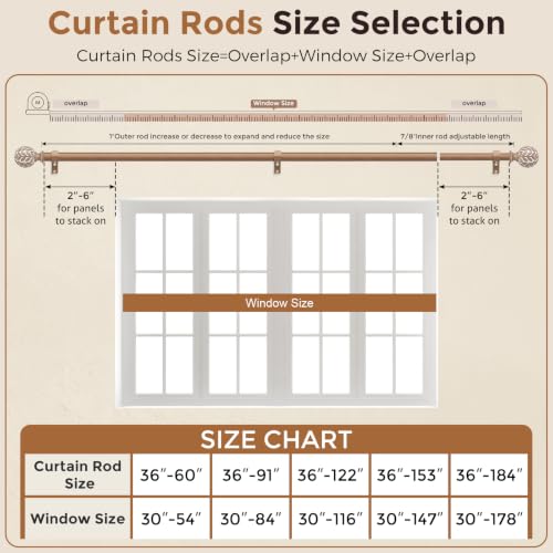 2 Pack Curtain Rod 36-91 Inch, Boho Wood 1 Inch Window Curtain Rod - color: White Wood, size: 36''-91'' (2 Pack)