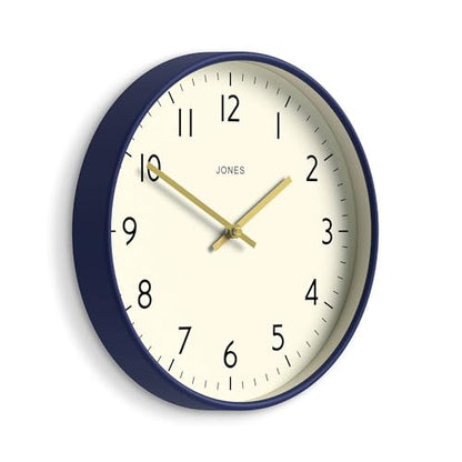 JONES CLOCKS® Studio Clock | Modern Round wall Clock | 12" | Navy Blue - color: Navy Blue