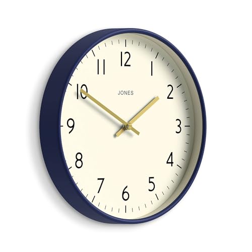 JONES CLOCKS® Studio Clock | Modern Round wall Clock | 12" | Navy Blue - color: Navy Blue