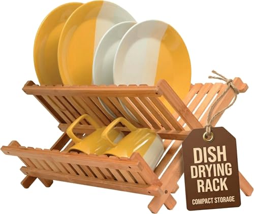 Bambüsi 2-Tier Dish Drying Rack, Bamboo Dish Drainer for Kitchen Counter - color: Natural