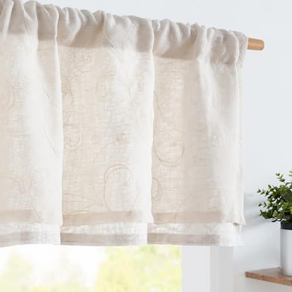 jinchan Kitchen Valance Curtain Double Layers, 1 Panel, Crude - color: Scroll Floral | Crude, size: 50"W x 16"L (Pack of 1)