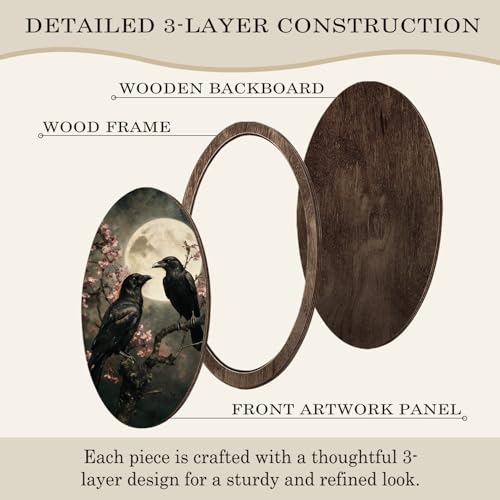 YZSLA Gothic Moody Black Crow Full Moon Framed Wall Art Decor - color: Crow