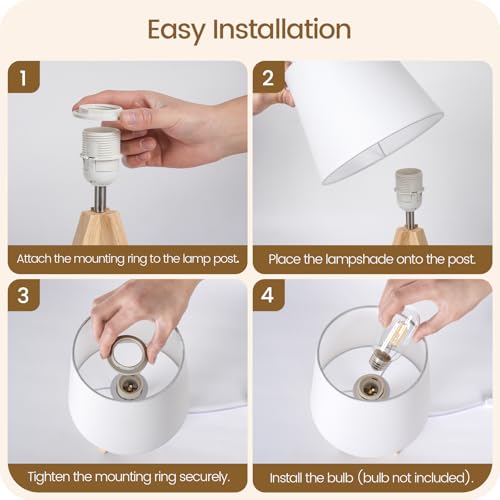 Wood Bedside Lamps Set of 2, Small Tripod Table Lamp, Modern Nightstand Lamp with Fabric Shade, Boho Bedside Wood Desk Lamp for Bedroom, Kids Room, Living Room, Study, White W51TLP205 - color: 2Pack White+Natural Wood